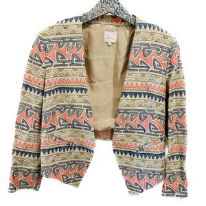 Parker Emmy Blazer Medium silk embroidered linen Aztec jacket